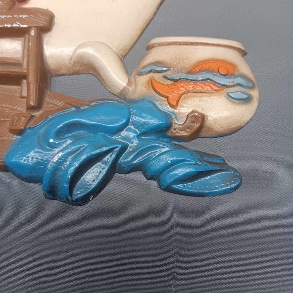 Vintage 1973 Sexton Metal Boy Fishing in Tub Wall Decor - Picture 3 of 9